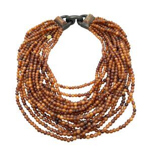 Gerda Lynggaard Monies Signed Multistrand Necklace Amber Horn Bead Fancy Clasp